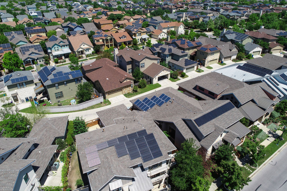 Solar panels in residential neighborhood